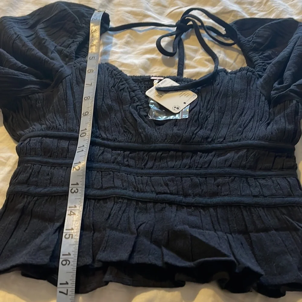 Free People Chloe Sweat heart Long‎ Sleeves Black Top